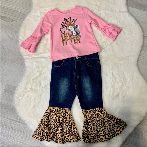 Crazy Heifer Leopard Print Bell bottom 3 Piece Set NWT, Baby Girl, Toddl… - Picture 3 of 5